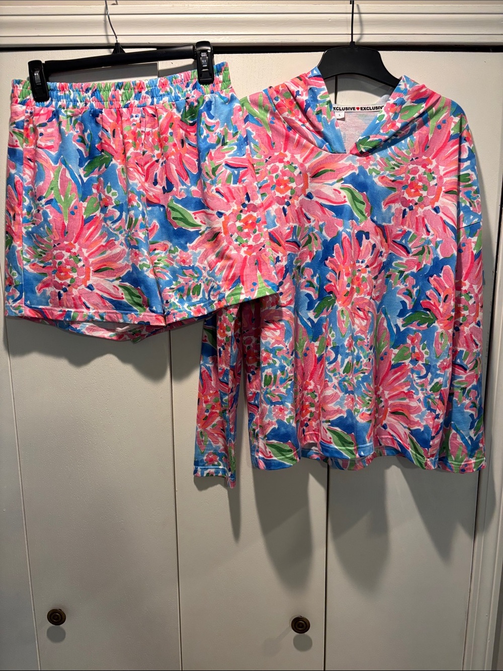 Floral Hooded Lounge Set - Pink & Blue